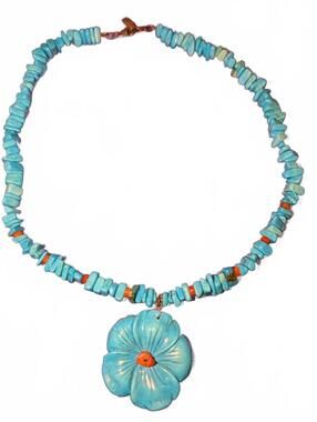 Peyote Bird Carved Turquoise Flower Chunky Necklace Sterling